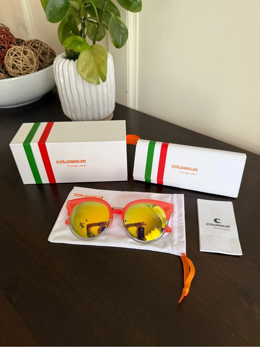 Colosseum Orange/Red Frame Yellow Mirrored Lenses Sunglasses